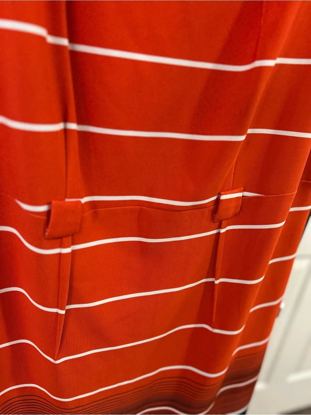 Sleeveless Red Striped Shift Dress with Contrast Hem